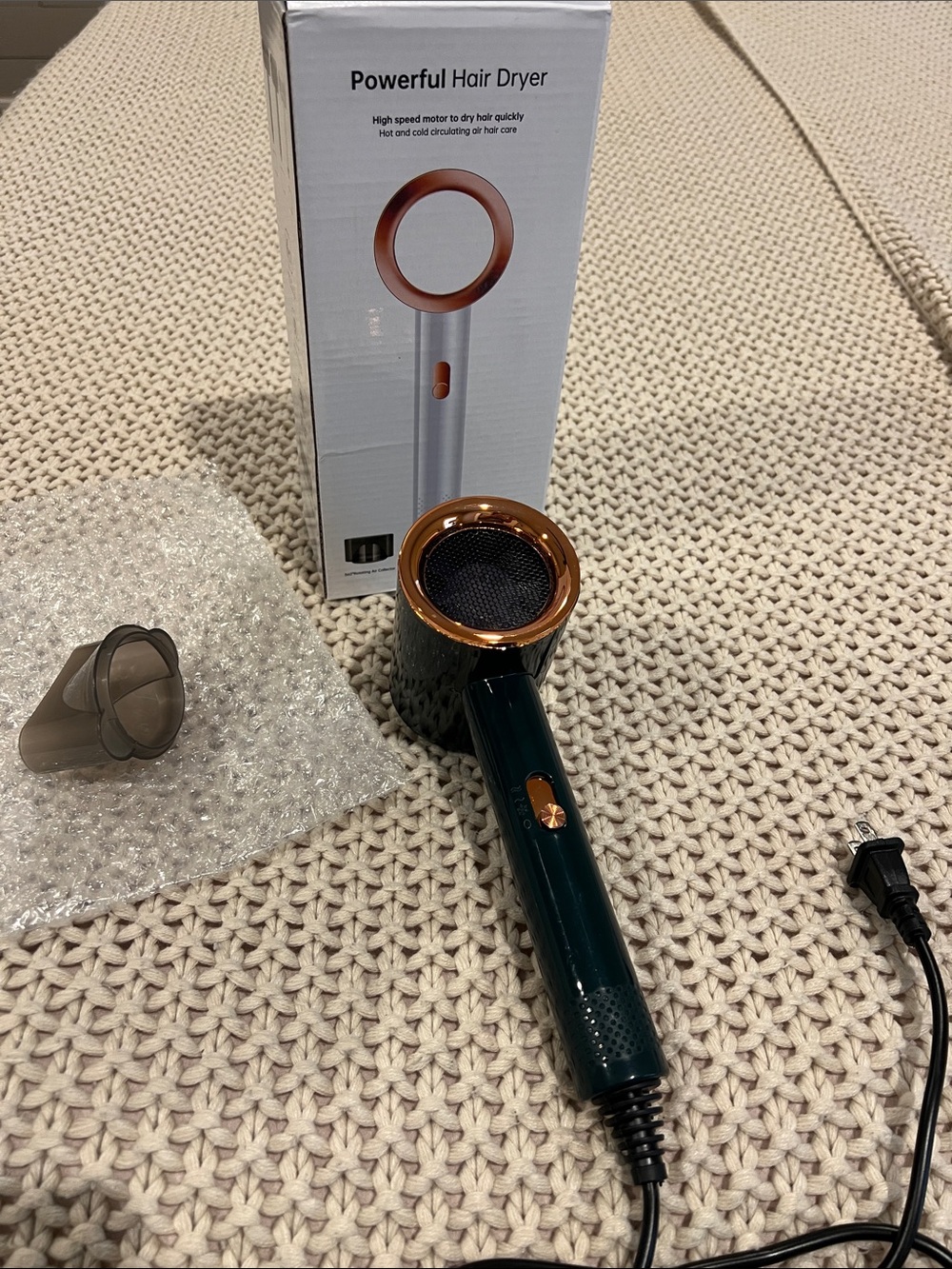 Powerful Hair Dryer - Dark Green with Rose Gold Accents